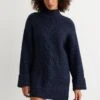 Dynamite Cable Knit Mock Neck Dress In Orion Blue
