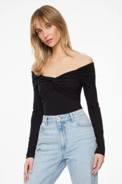 Dynamite Off Shoulder Bodysuit In Jet Black