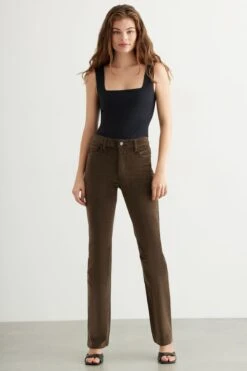 Dynamite Helena Corduroy Bootcut Pant In Crocodile Green