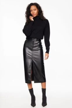 Dynamite Gigi Faux Leather Midi Skirt In Jet Black