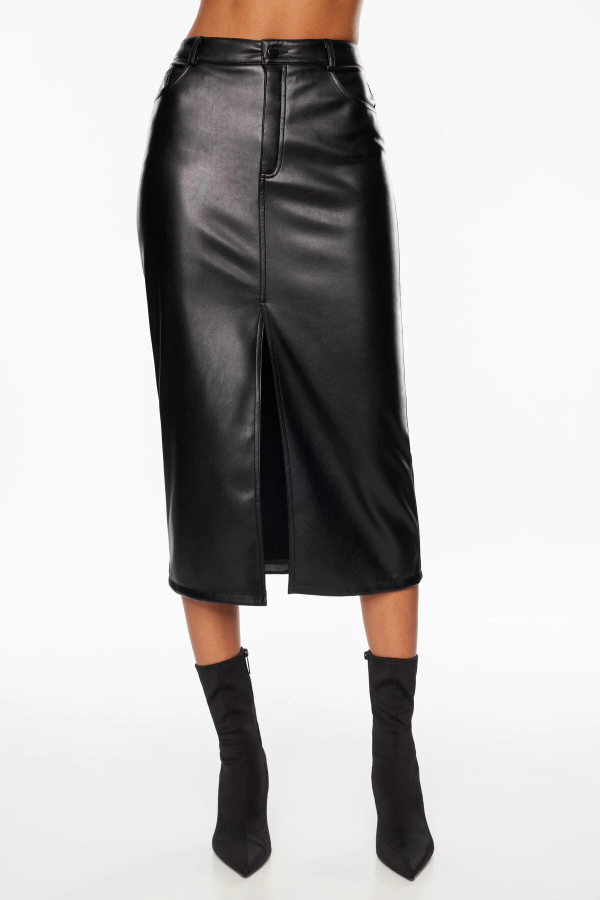 Dynamite Gigi Faux Leather Midi Skirt In Jet Black - Image 2