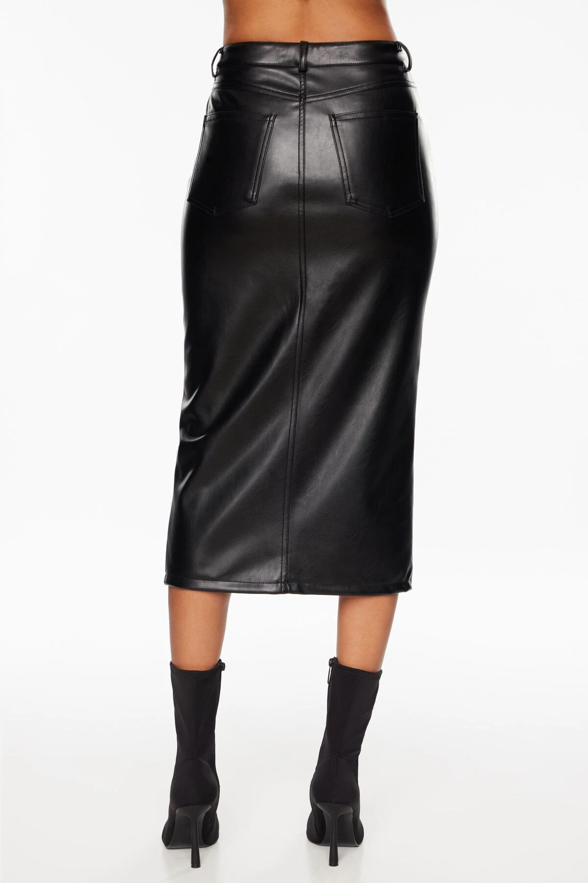 Dynamite Gigi Faux Leather Midi Skirt In Jet Black - Image 3