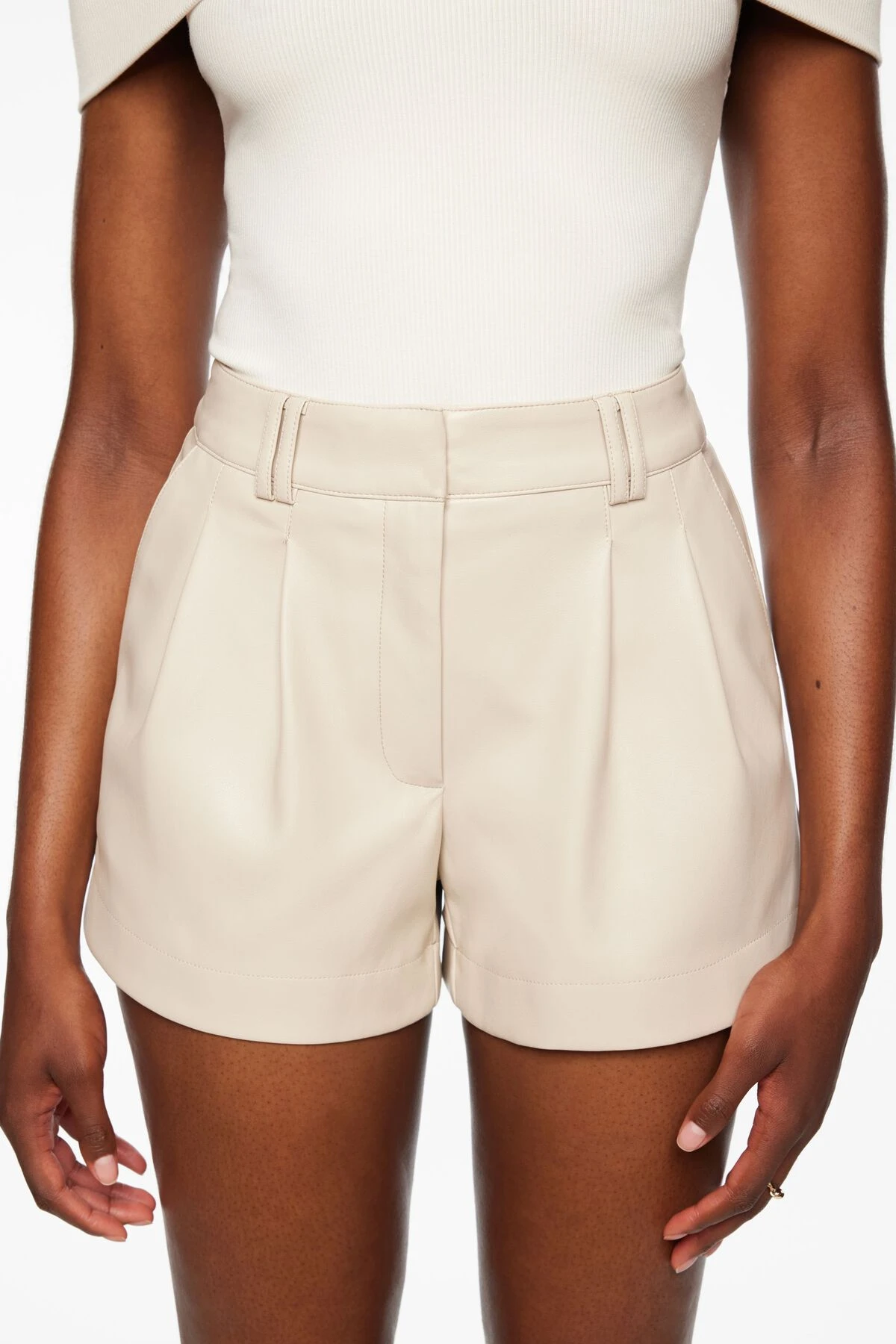Dynamite Faux Leather Shorts In Natural Gray - Image 2