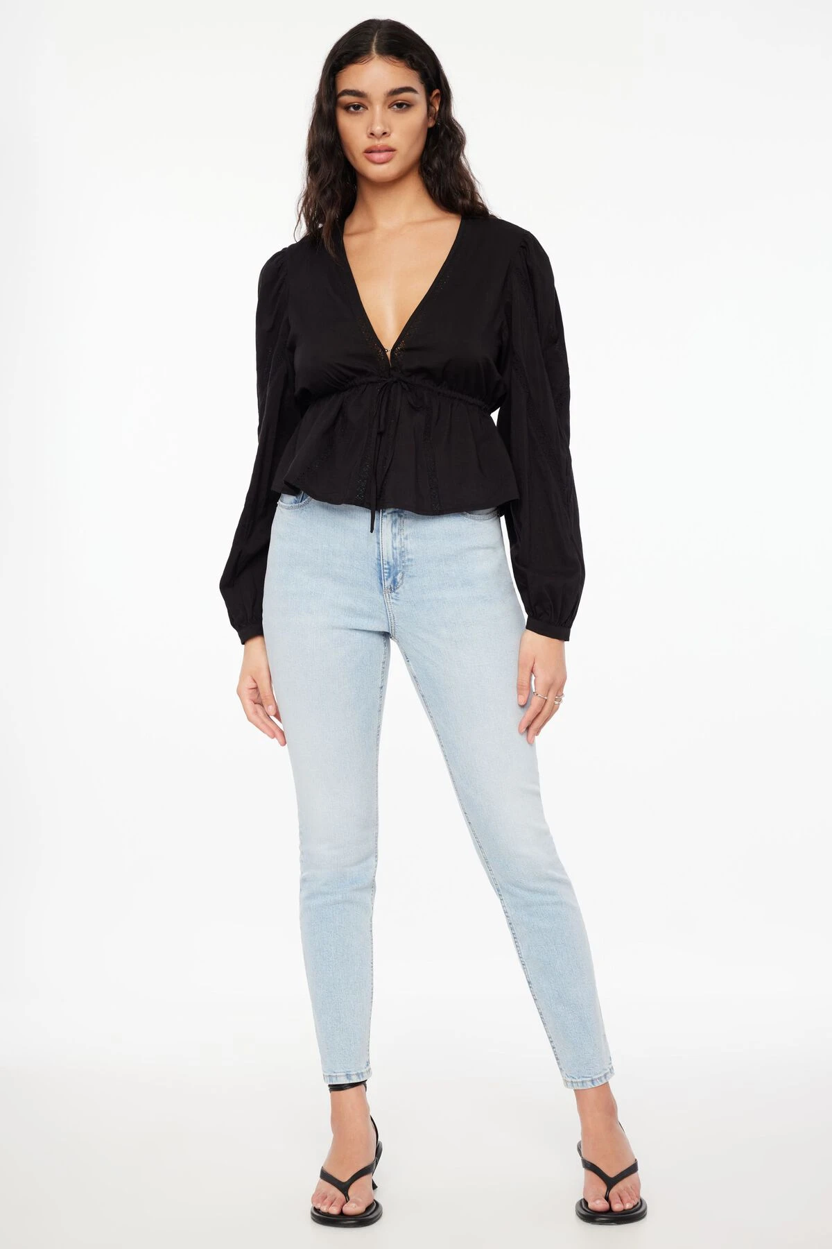 Dynamite Long Sleeve Peplum Blouse In Jet Black - Image 2