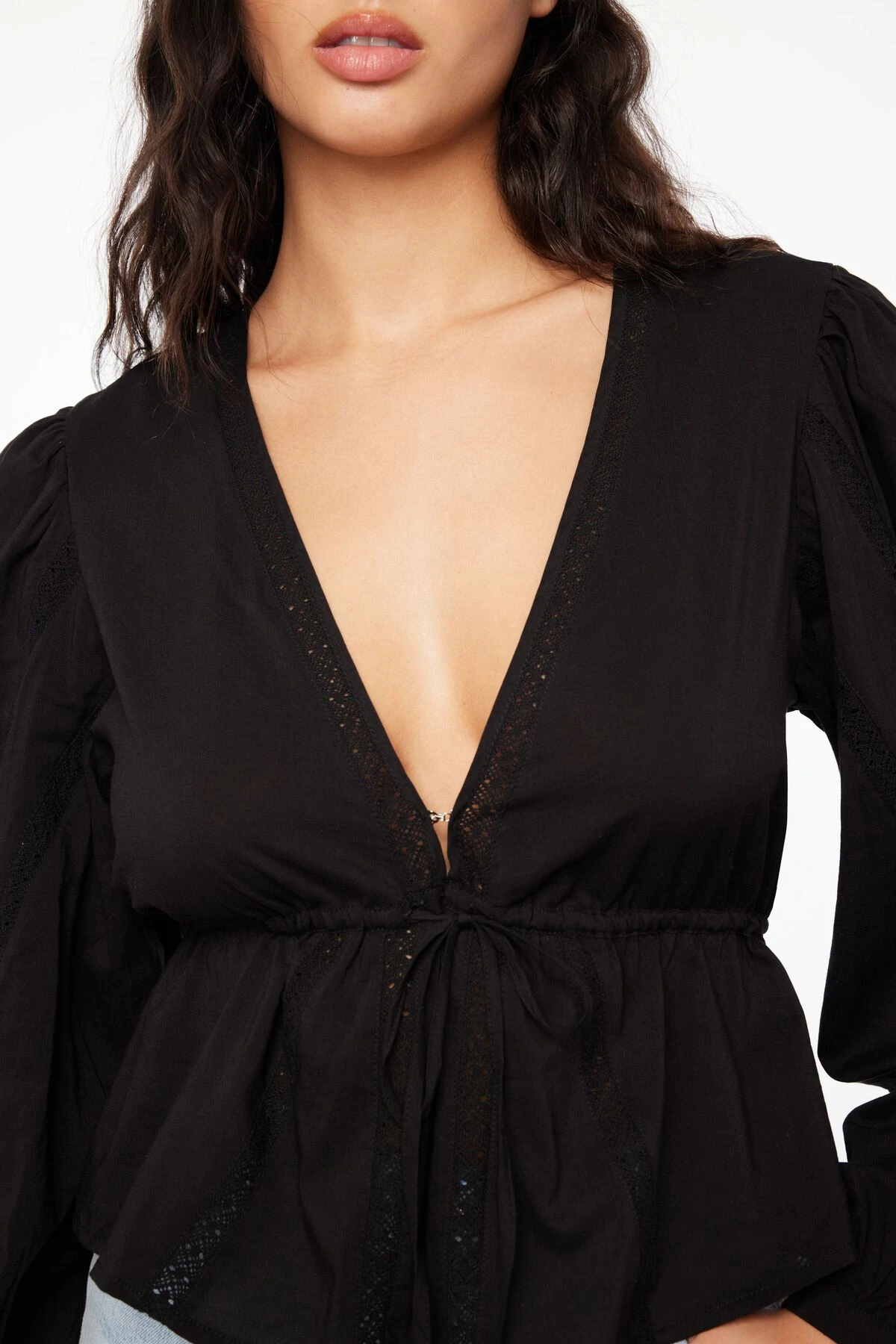 Dynamite Long Sleeve Peplum Blouse In Jet Black - Image 3
