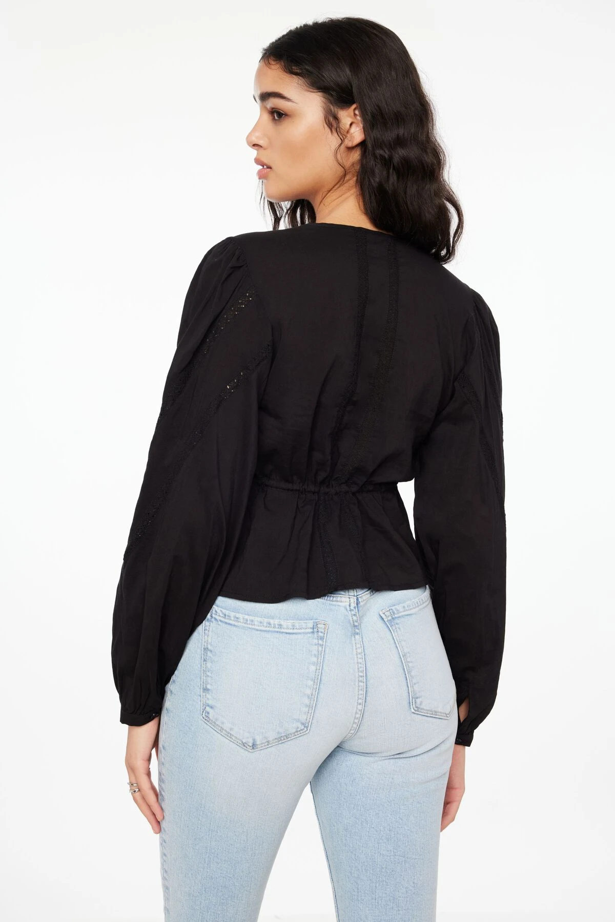 Dynamite Long Sleeve Peplum Blouse In Jet Black - Image 4