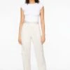 Dynamite Izabel Satin Straight Leg Cargo Pants In Polished Pearl Beige