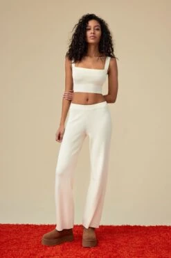 Dynamite Knitted Flared Pants In Marshmallow Beige
