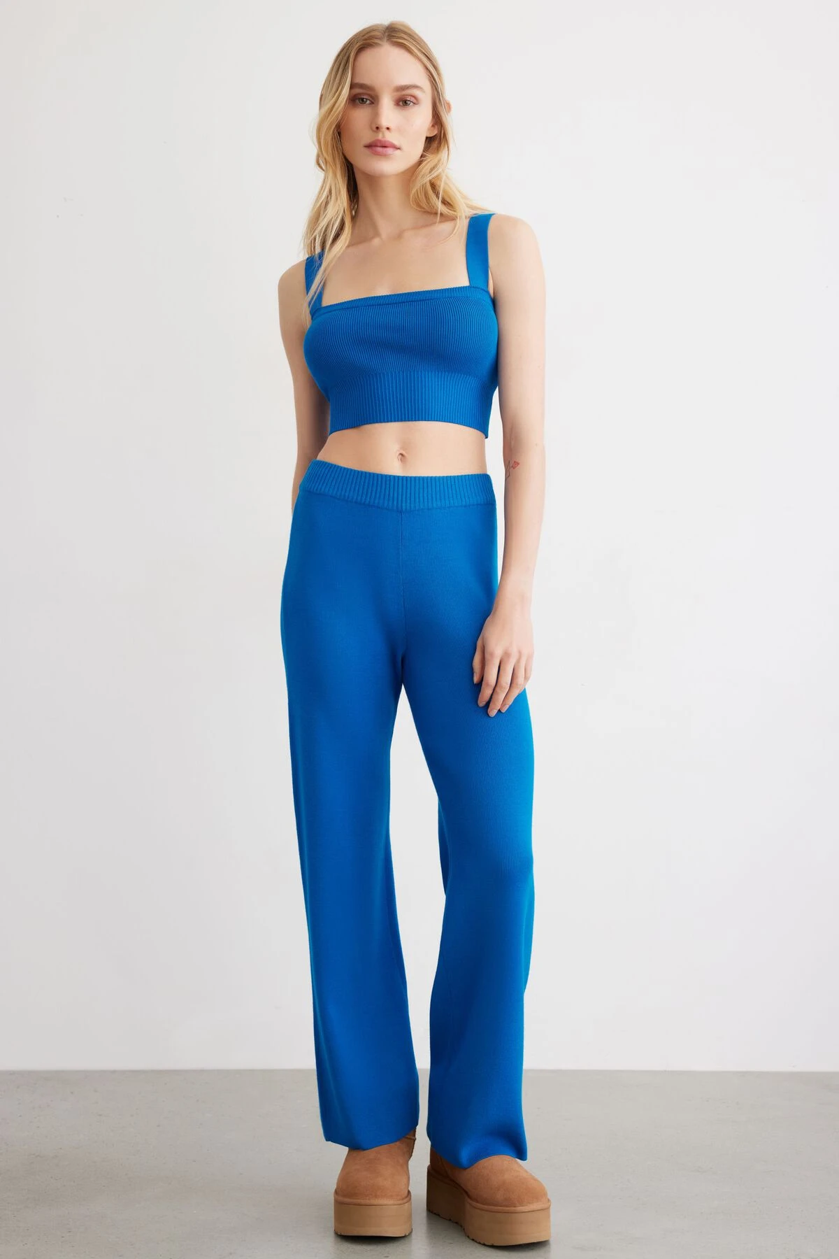 Dynamite Knitted Flared Pants In Imperial Blue - Image 2
