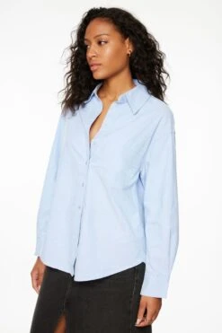 Dynamite Frida Oversized Poplin Button Up Shirt In Light Blue