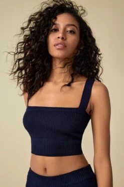 Dynamite Cropped Sweater Tank Top In Navy Blazer