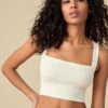 Dynamite Cropped Sweater Tank Top In Marshmallow Beige