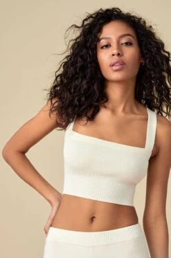 Dynamite Cropped Sweater Tank Top In Marshmallow Beige