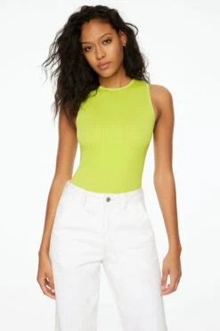 Dynamite Sabina Muscle Seamless Ribbed Bodysuit In Wild Lime Green