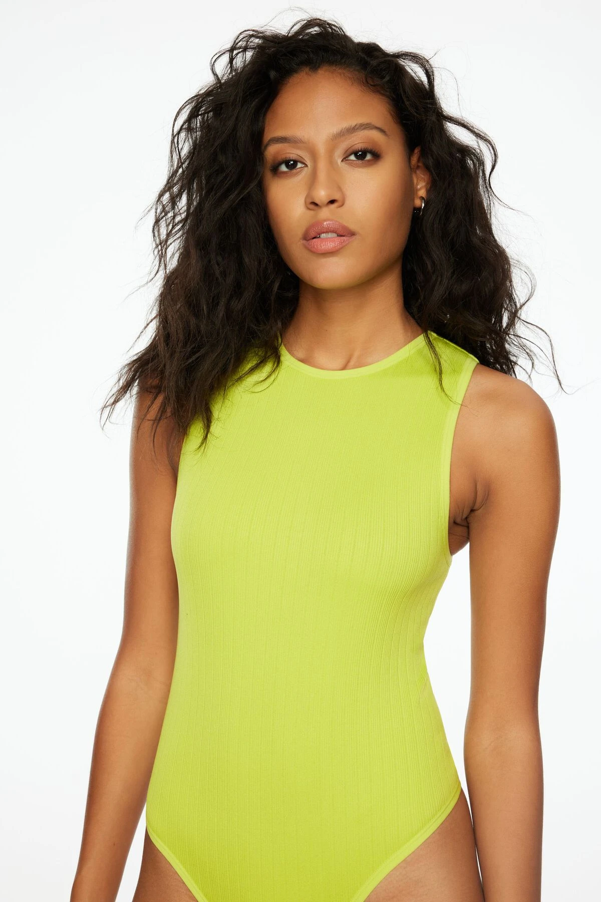 Dynamite Sabina Muscle Seamless Ribbed Bodysuit In Wild Lime Green - Image 3