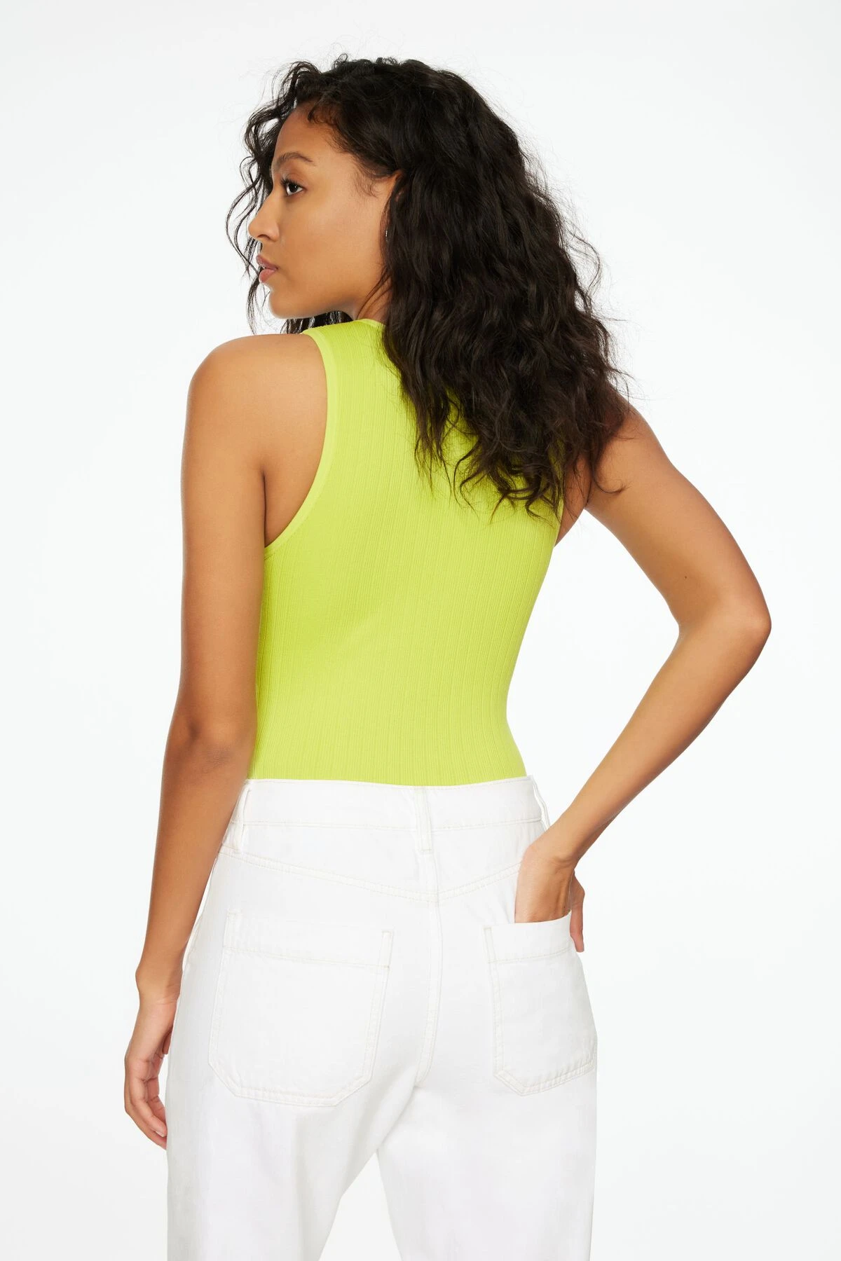 Dynamite Sabina Muscle Seamless Ribbed Bodysuit In Wild Lime Green - Image 4