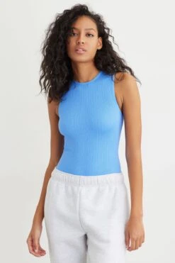 Dynamite Sabina Muscle Seamless Ribbed Bodysuit In Provence Blue