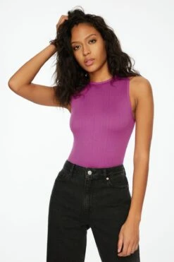 Dynamite Sabina Muscle Seamless Ribbed Bodysuit In Meadow Mauve Purple