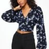 Dynamite Long Sleeve V-Neck Blouse In Small Blue Floral