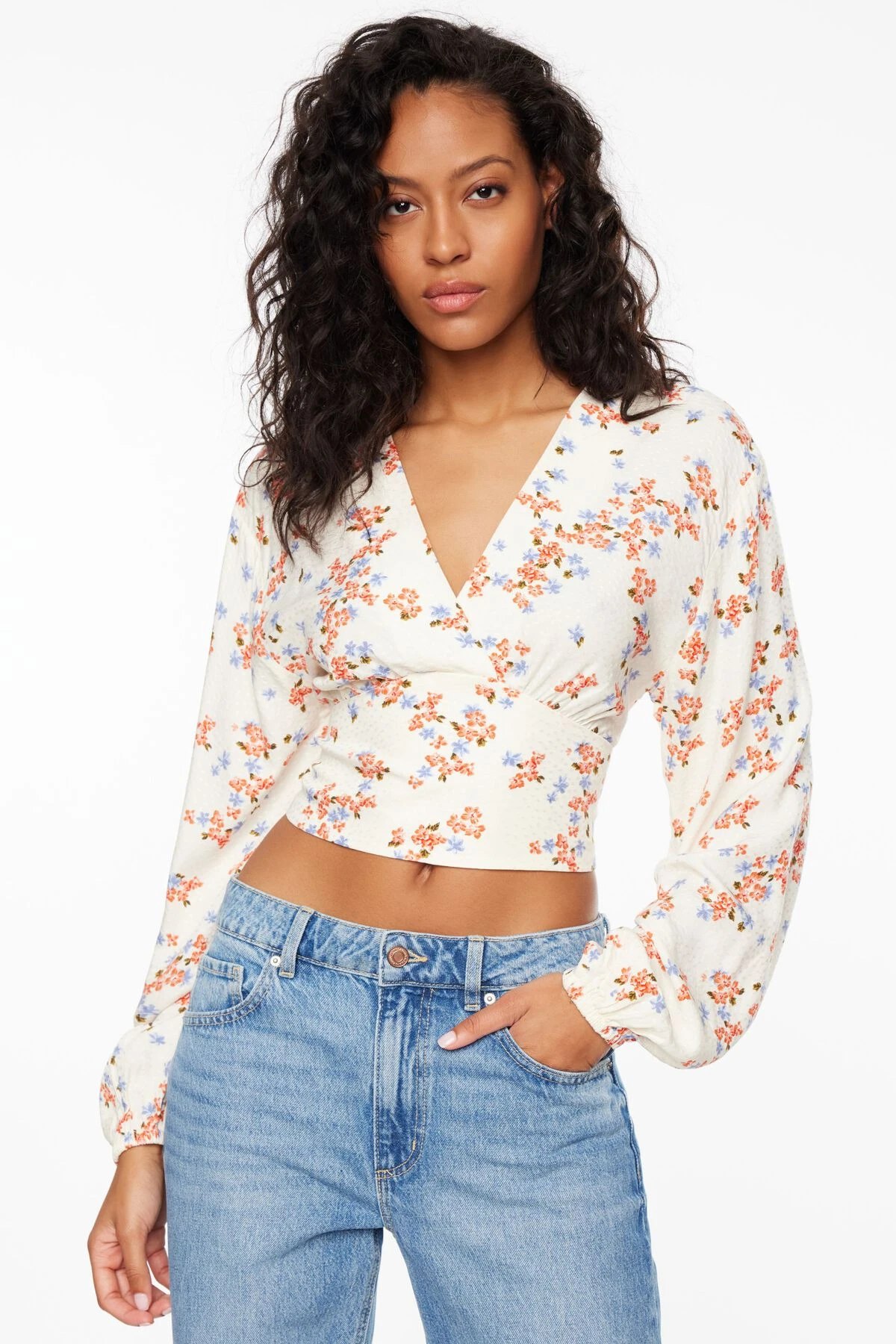 Dynamite Long Sleeve V-Neck Blouse In Pink Floral