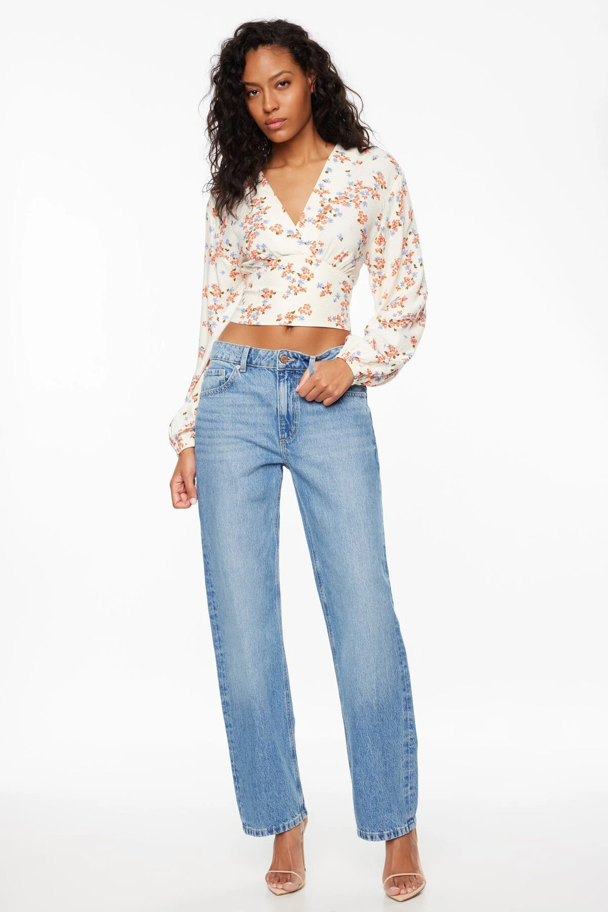 Dynamite Long Sleeve V-Neck Blouse In Pink Floral - Image 2