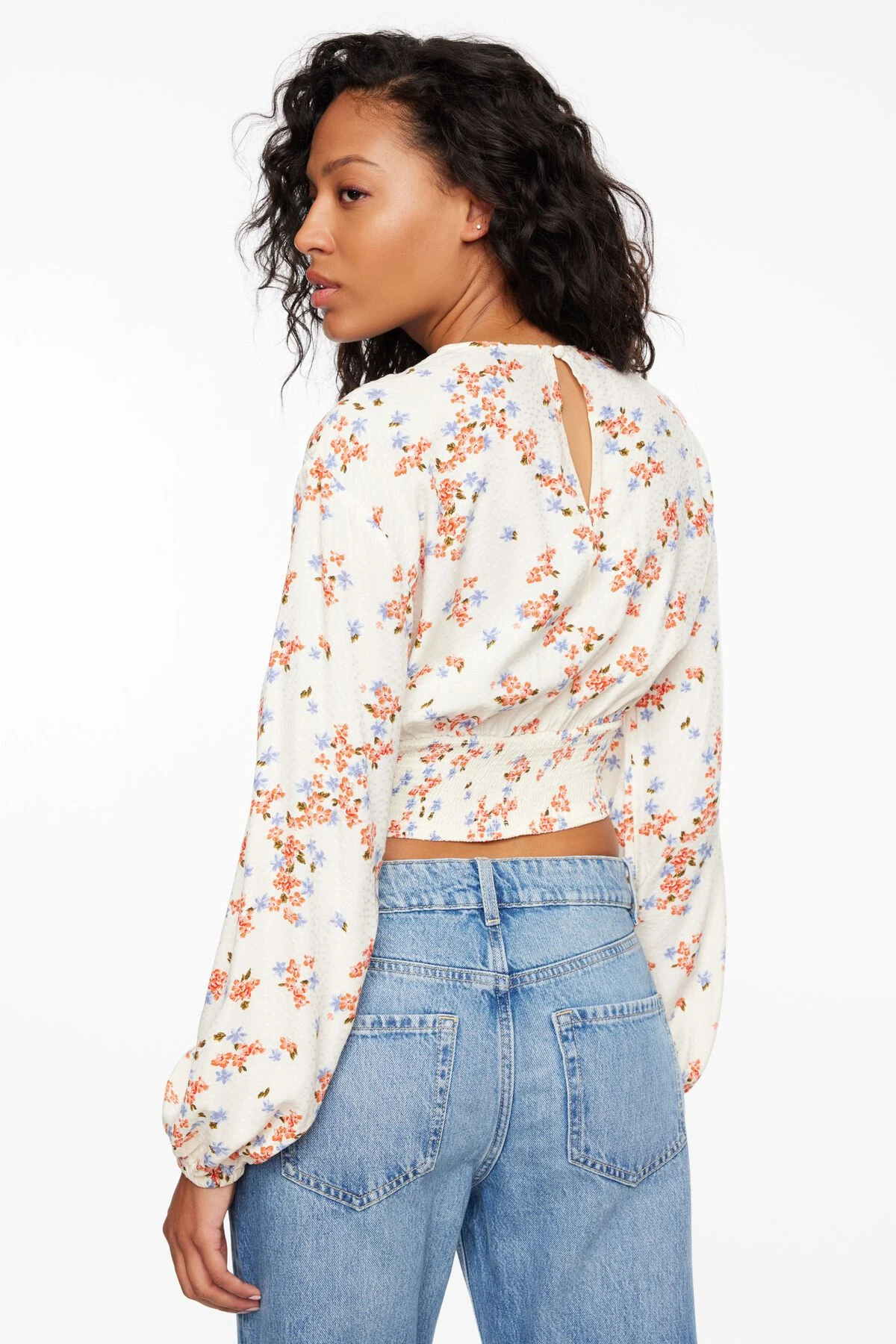 Dynamite Long Sleeve V-Neck Blouse In Pink Floral - Image 3