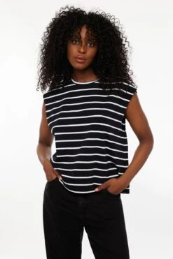 Dynamite Muscle Tank Top In Black & White Stripe