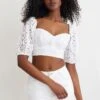 Dynamite Short Sleeve Eyelet Crop Top In Bright White