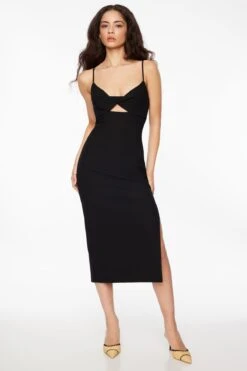 Dynamite Twist Front Knit Midi Dress In Jet Black
