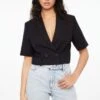 Dynamite Kelsey Short Sleeve Cropped Blazer In Jet Black