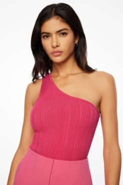 Dynamite One Shoulder Tank Top In Raspberry Sorbet Pink