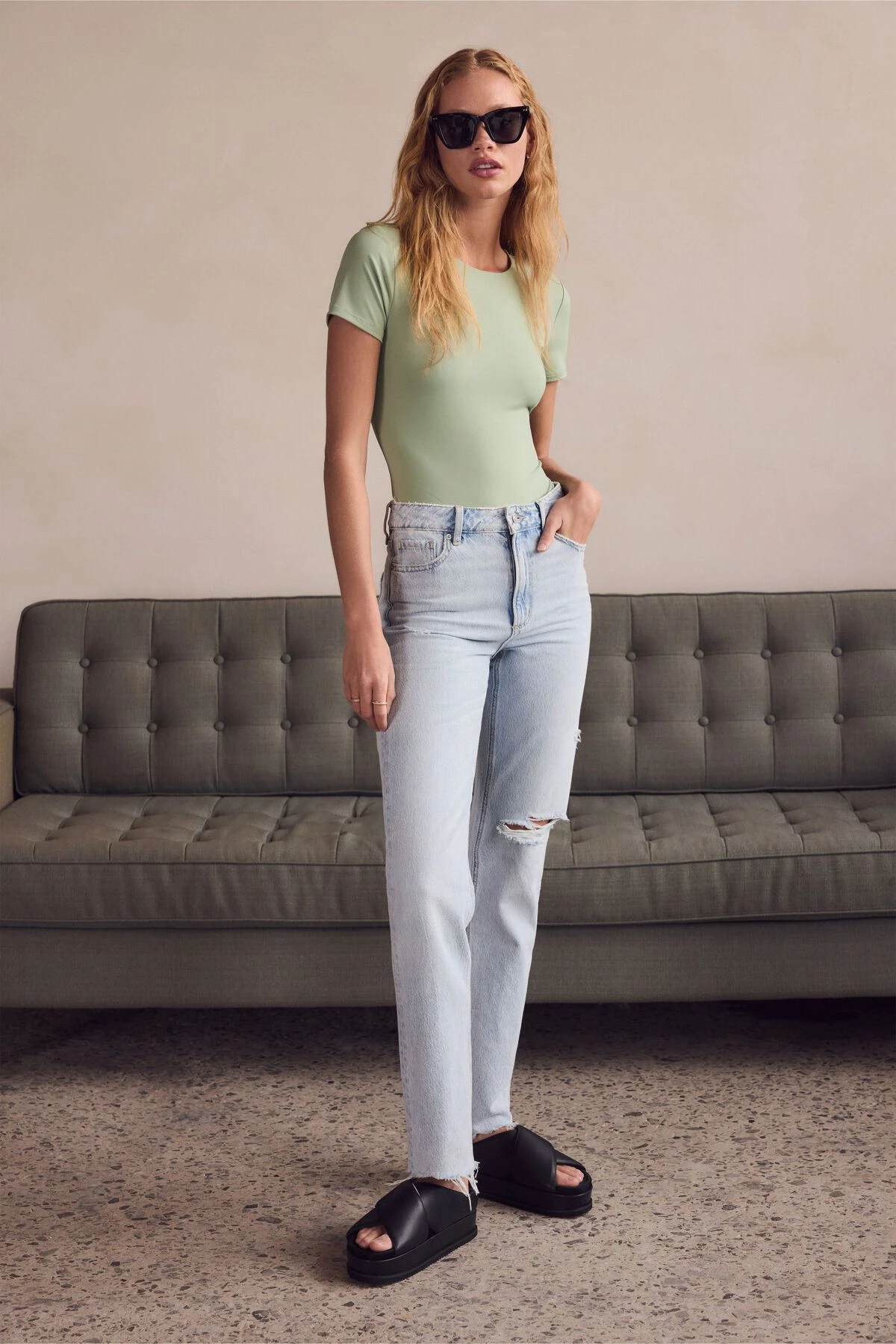 Dynamite Chiara Slim Straight Jeans In Indigo Light