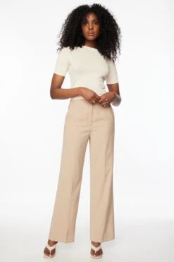 Dynamite Yasmin Straight Leg Pants In Almond Tan Beige