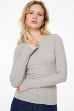 Dynamite Tedi Long Sleeve Crew Neck Top In Fall Grey Mix