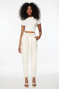 Dynamite Claudia Paper Bag Mom Jeans In Marshmallow White