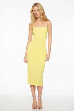 Dynamite Pleated Midi Dress In Endive Yellow