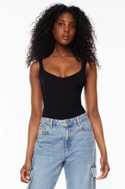 Dynamite V-Neck Seamless Bodysuit In Jet Black