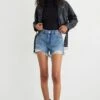 Dynamite Claudia Distressed Jean Mom Shorts In Indigo Medium