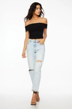 Dynamite Claudia Distressed Mom Jeans In Indigo Medium Light