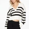 Dynamite Cropped Polo Sweater In Snow White & Jet Black