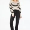 Dynamite Cropped Polo Sweater In Polished Pearl & Jet Black Stripes
