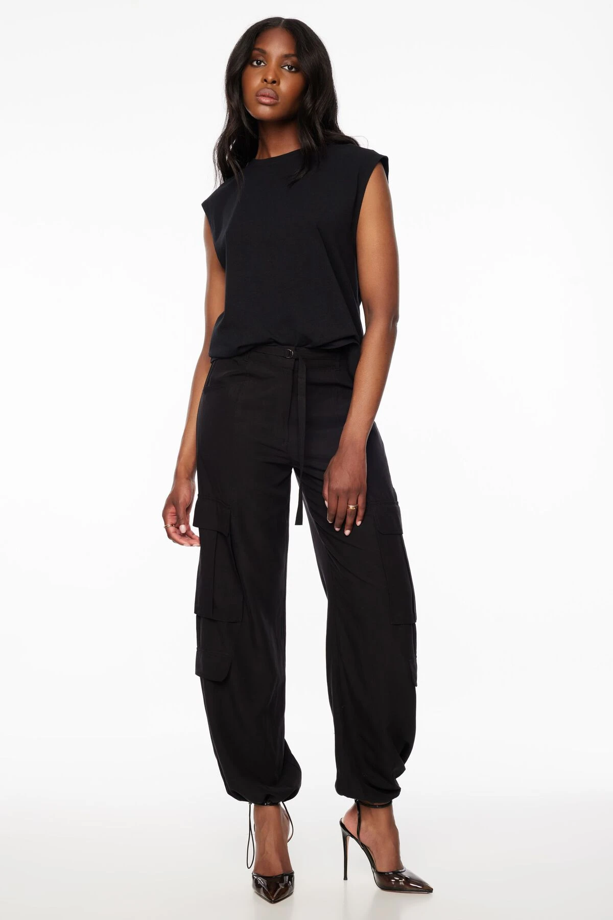 Dynamite Simone Cargo Pants With Belt In Jet Black