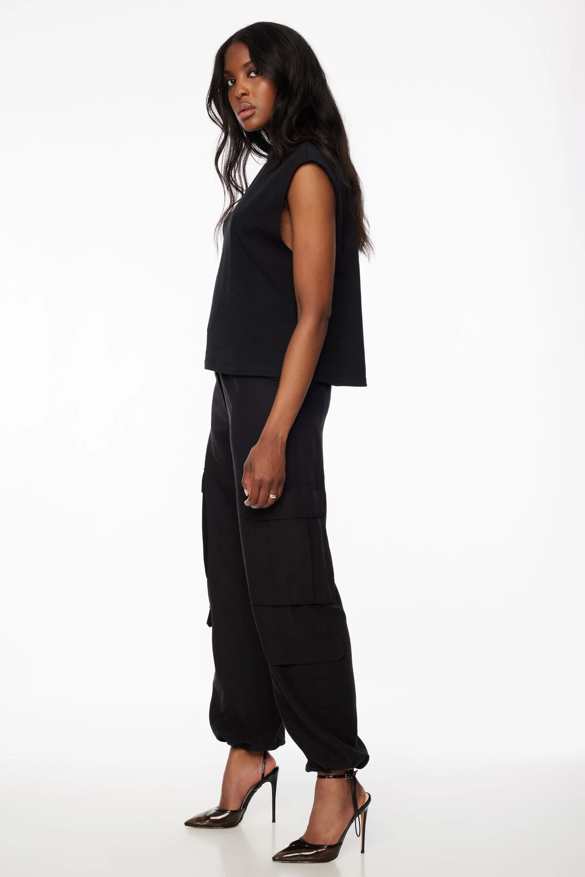 Dynamite Simone Cargo Pants With Belt In Jet Black - Image 2