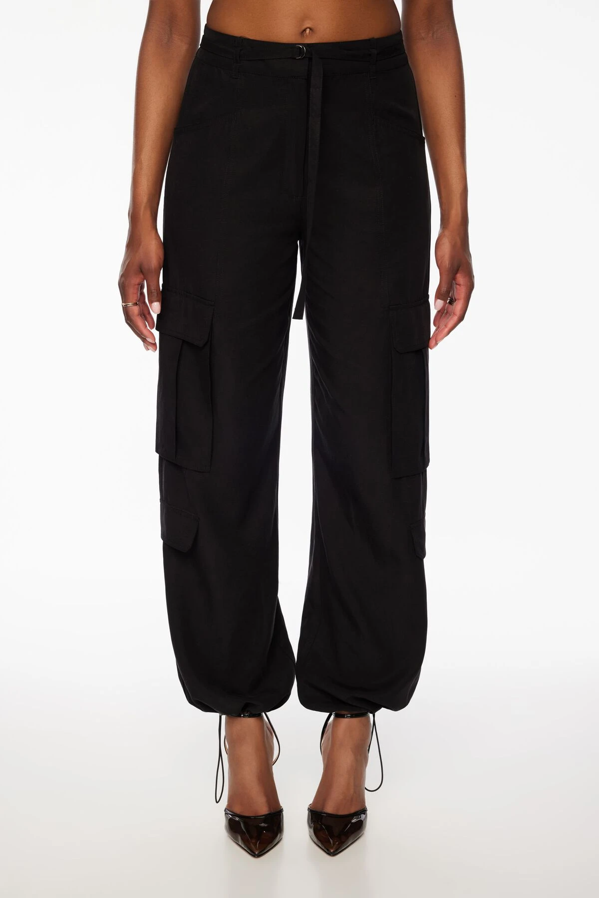 Dynamite Simone Cargo Pants With Belt In Jet Black - Image 3