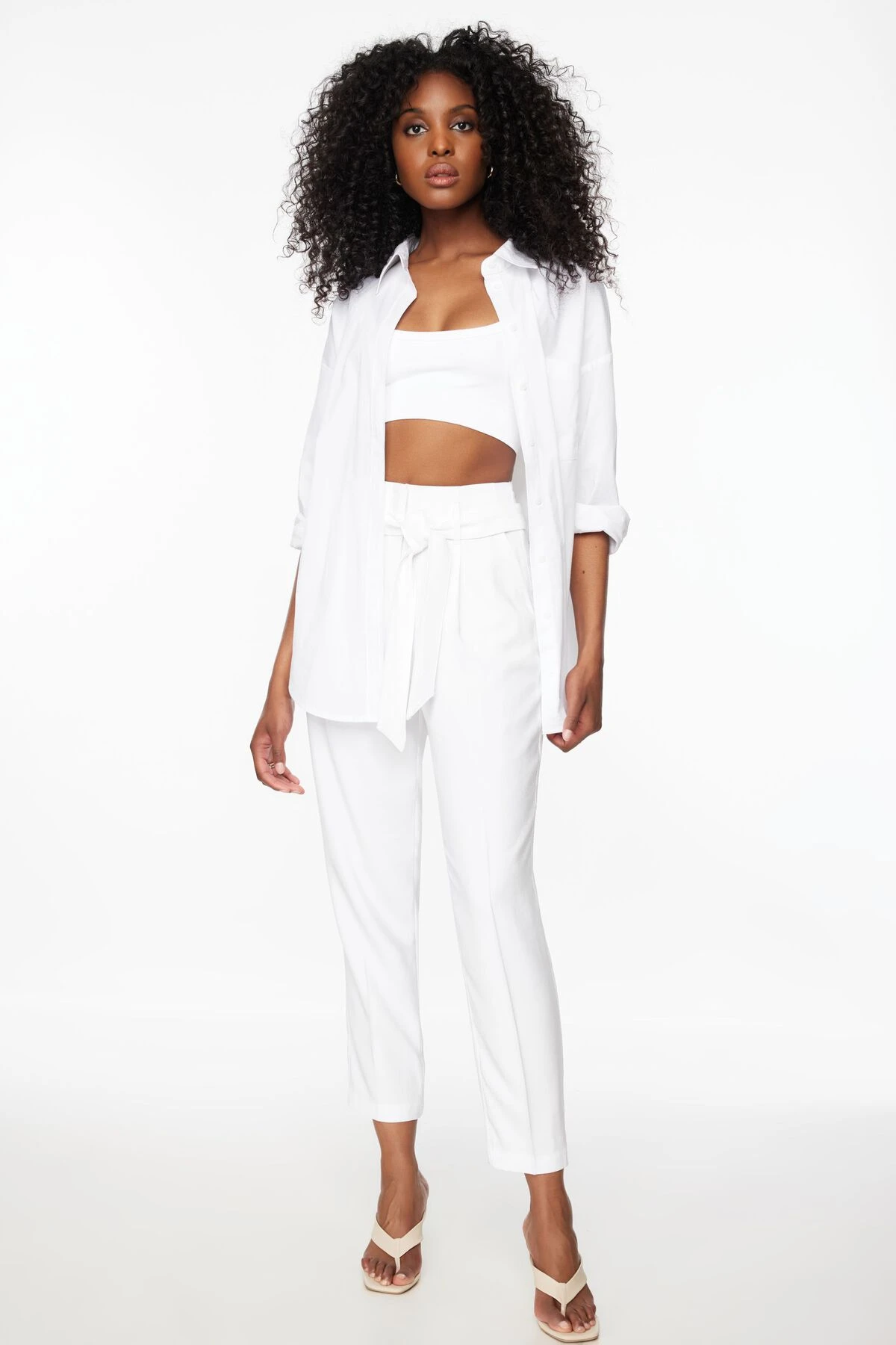 Dynamite Belted Paperbag Pants In Bright White - Image 2