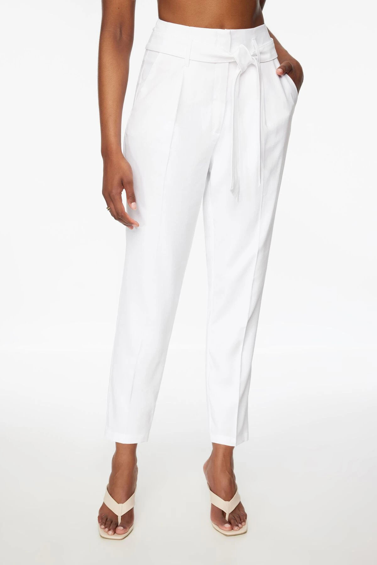 Dynamite Belted Paperbag Pants In Bright White - Image 3