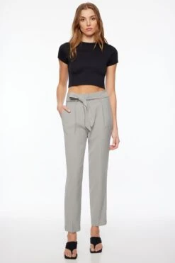 Dynamite Belted Paperbag Pants In Frost Gray