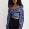 Dynamite Square Neck Blouse With Bubble Sleeves In Blue & Purple Floral