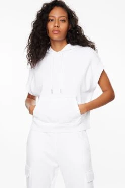 Dynamite Sleeveless Pullover Hoodie In Bright White