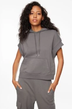 Dynamite Sleeveless Pullover Hoodie In Eiffel Tower Grey